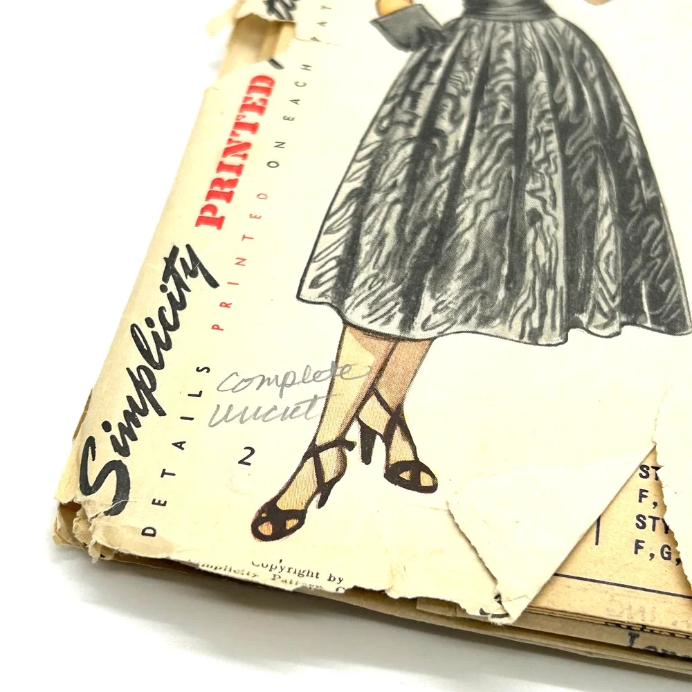 Simplicity Vintage 1947 Pattern #2262 Jr. Misses Dress & Cummerbund‎ Size 15